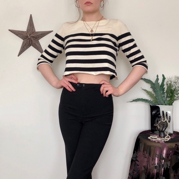 4/$10 | striped cropped 3/4 sleeve sweater - Picture 3 of 4